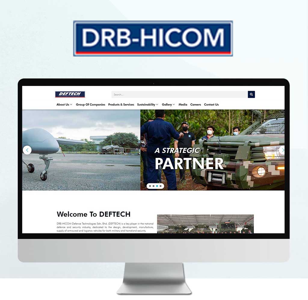 Website Design of DRB-HICOM, showcasing a well structured website with a navigation bar on top of the page